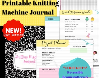 Knitting Machine Journal. Printable DIGITAL DOWNLOAD. Yarn Inventory. Project Planning. PLUS - Reversible Beanie Pattern Included