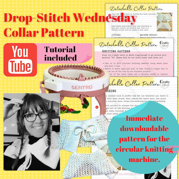 Drop-Stitch Removable Collar Circular Knitting Machine Pattern, DIGITAL DOWNLOAD, Wednesday Collar, Addams Family, Detachable Collar