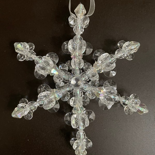 Clear AB Snowflake Ornament,  Christmas snowflake ornament,  Hand beaded  Snowflake Ornament, Christmas in July