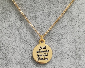 Collar de versículos bíblicos, collar de las Escrituras, collar cristiano, collar cristiano de oro, collar cristiano Canadá, quédate quieto y conoce