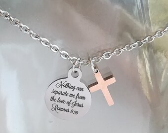 Bible Verse Necklace, Rose Gold Cross Necklace, Christian Necklace, Silver Cross Necklace, Cross Necklace, Long Cross Necklace,