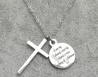 Bible Verse Necklace, Silver Cross Necklace, Christian Necklace, Cross Necklace, Short Cross Necklace, Silver Cross Pendant, Steel cross