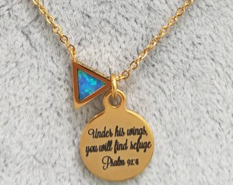 Bible Verse Necklace, Scripture Necklace, Christian Necklace, Modern Christian Necklace, Gold Christian Necklace, Christian Opal Necklace,