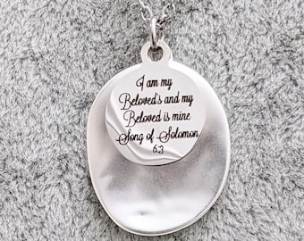 Bible Verse Necklace, Christian Necklace, Scripture Necklace, Long Christian Necklace, Silver Christian Necklace, Stainless Steel