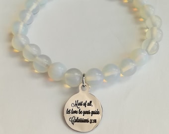 Bible Verse Bracelet, Scripture Bracelet, Christian Bracelet, Christian Bracelet Canada, Gemstone Bracelet, Opal Bracelet