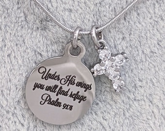 Bible Verse Necklace, Scripture Necklace, Christian Necklace, Silver Cross Necklace, Cross Necklace, Short Cross Necklace, Sparkly Cross,