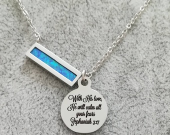 Bible Verse Necklace, Scripture Necklace, Christian Necklace, Modern Christian Necklace, Silver Christian Necklace, Christian Opal Necklace,