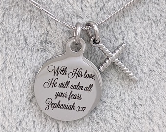 Bible Verse Necklace, Scripture Necklace, Christian Necklace, Silver Cross Necklace, Cross Necklace, Short Cross Necklace