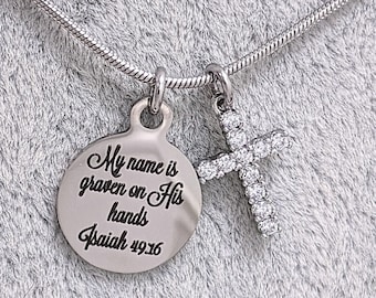 Bible Verse Necklace, Scripture Necklace, Christian Necklace, Silver Cross Necklace, Cross Necklace, Crystal Cross Necklace, Sparkly Cross,