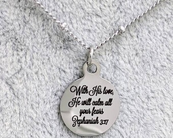 Bible Verse Necklace, Christian Necklace, Scripture Necklace, Short Christian Necklace, Silver Christian Necklace, Stainless Steel