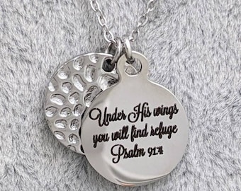 Bible Verse Necklace, Christian Necklace, Scripture Necklace, Long Christian Necklace, Silver Christian Necklace, Stainless Steel
