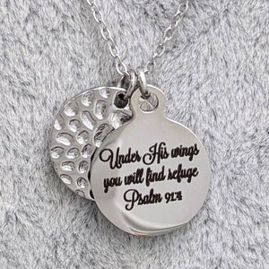 Bible Verse Necklace, Christian Necklace, Scripture Necklace, Long Christian Necklace, Silver Christian Necklace, Stainless Steel