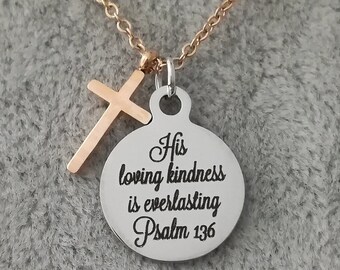 Bible Verse Necklace, Rose Gold Cross Necklace, Christian Necklace, Cross Necklace, Short Cross Necklace, Cross Choker,