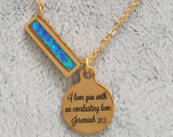 Bible Verse Necklace, Scripture Necklace, Christian Necklace, Modern Christian Necklace, Gold Christian Necklace, Christian Opal Necklace,