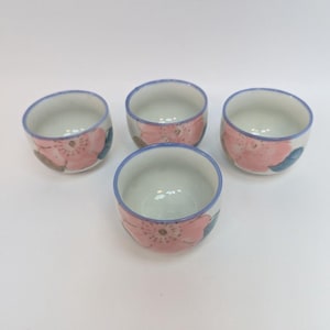 Set of 4 Vintage Hand Painted Cherry Blossoms Porcelain Tea Cups