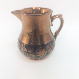 Antique Copper Lusterware Pitchers W/Cobalt design
