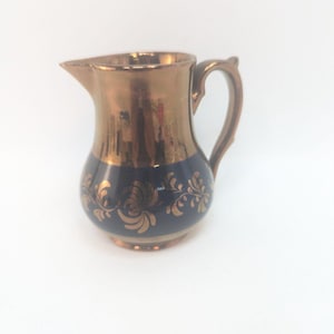 Antique Copper Lusterware Pitchers W/Cobalt design