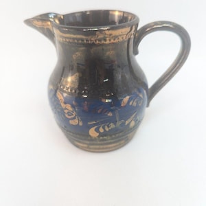 Antique Copper Lusterware Mini Pitcher with Blue Band