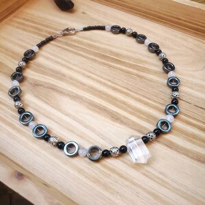 Obsidian, Hämatit und Quarz Kristall Halskette, Intuitive Geschenke