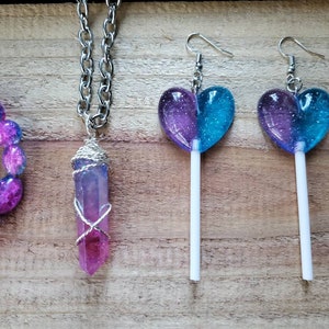 Imagination Collection: Rave Jewelry, Rave Colors, Festival Accessories, Bright Colors, Aura Quartz Crystal set, Kandi, Wire Wrapped Quartz