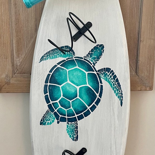 Surfboard Wine Rack-3ft- Sea Turtle/wine/wine rack/Beach decor/surf art/coastal art/wine art/customizable/wine lovers