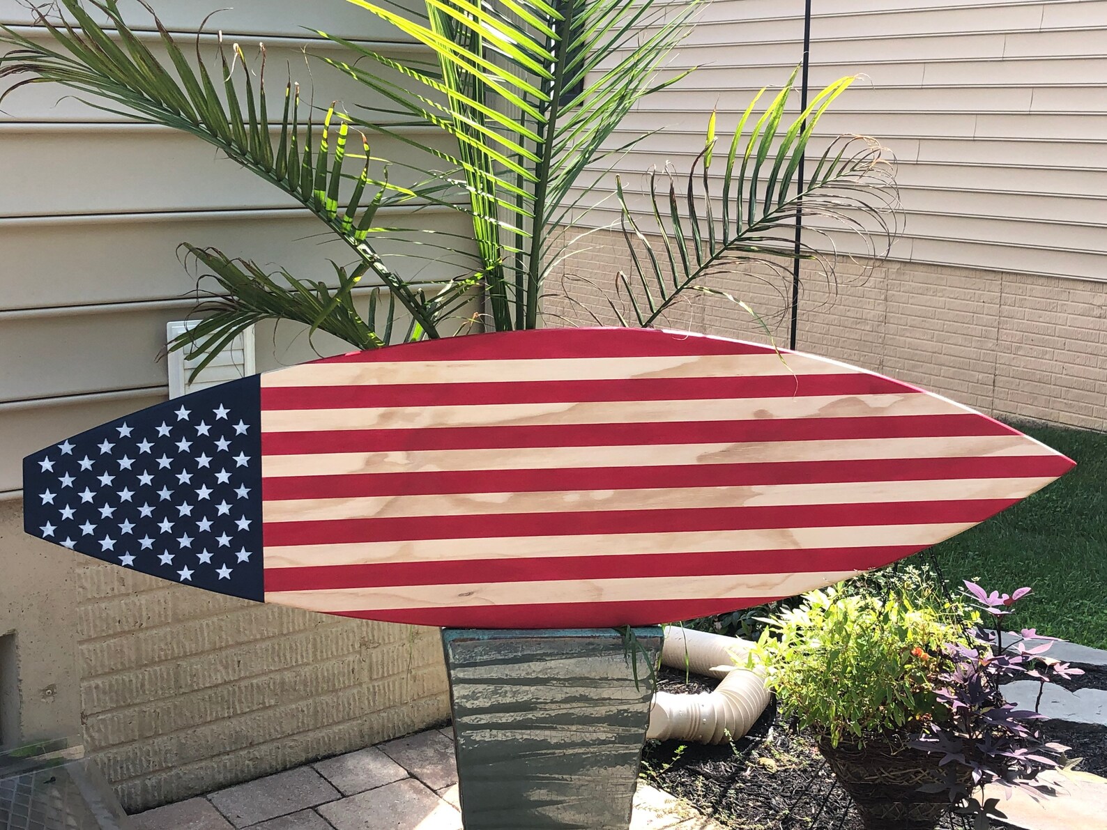 Americana Wood Surfboard Flag/ Wood Surfboard/usa Flag/ Surf Life/ Surf Decor/ Beach Decor