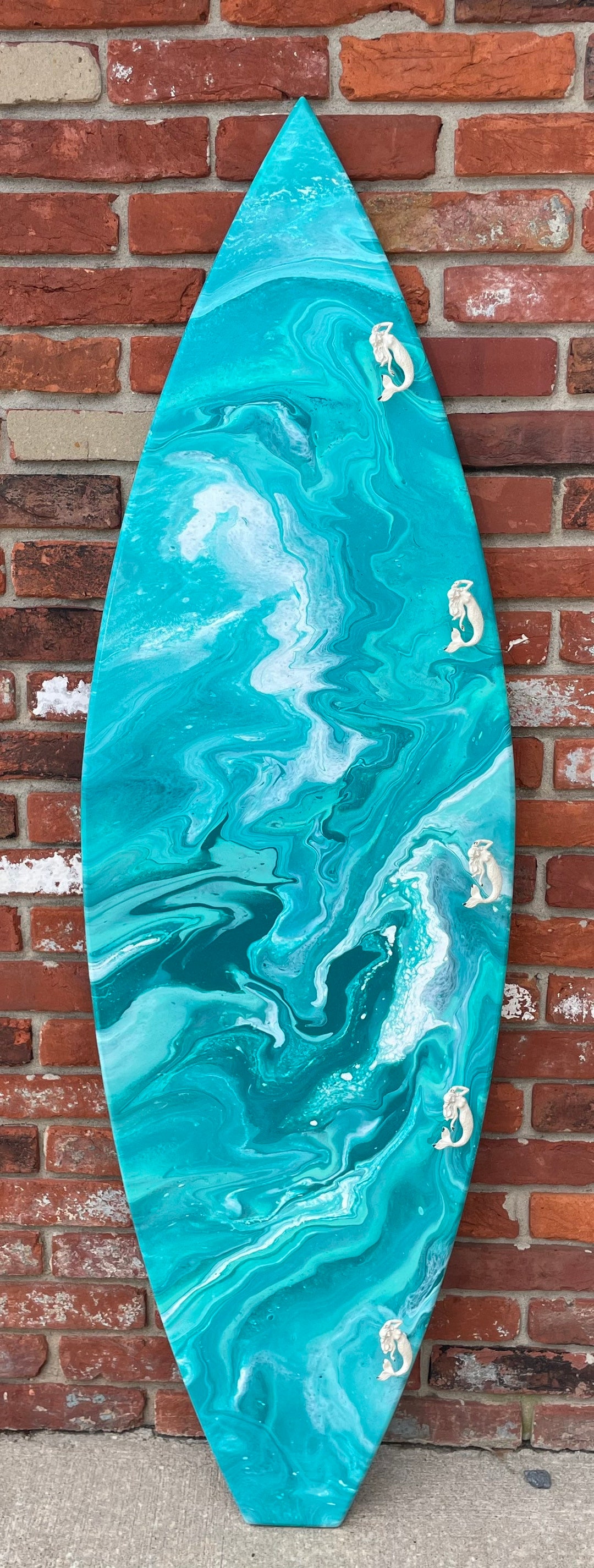 Mermaid Surfboard Towel Holder/rack Teal Acrylic Pour Mermaid Hooks
