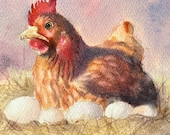 ORIGINAL hen watercolour painting