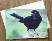 Blackbird - small greeting card by UK artist Janet Bird