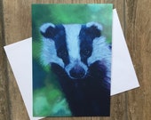 Young badger - large greeting card by UK artist Janet Bird