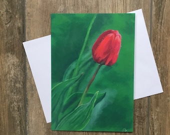 Dew drop tulip - large greeting card by UK artist Janet Bird