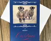 Large sheep in snow Christmas card by British artist