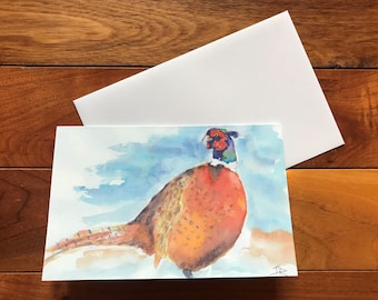 Pheasant in snow Christmas card by British artist