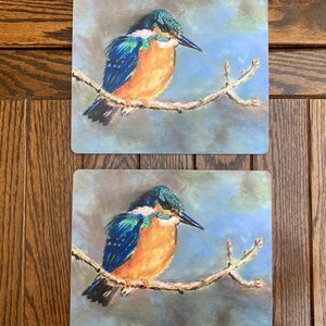 Pair of placemats featuring stunning kingfisher painting