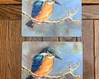 Pair of placemats featuring stunning kingfisher painting