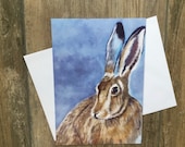 Large hare greeting card by UK artist Janet Bird