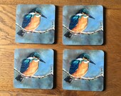 Kingfisher Coasters: Janet Bird Art Coasters, Set of 4