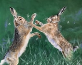 Hares Boxing Giclée Print by British Artist
