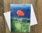 Lone poppy - large greeting card by UK artist Janet Bird