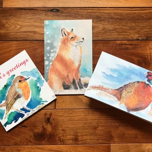 Snow gazing fox Christmas card by British artist image 2