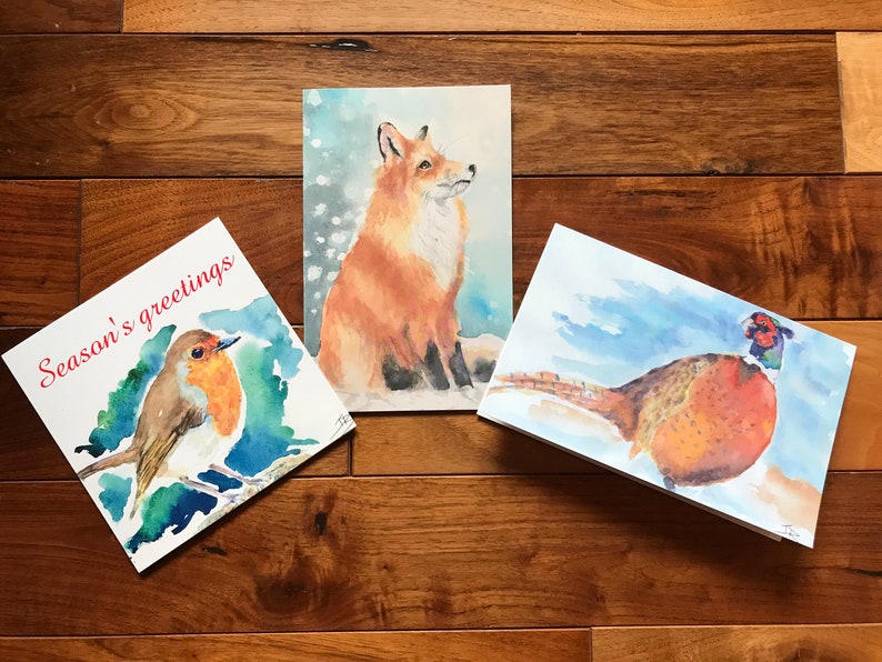 Snow gazing fox Christmas card by British artist image 2