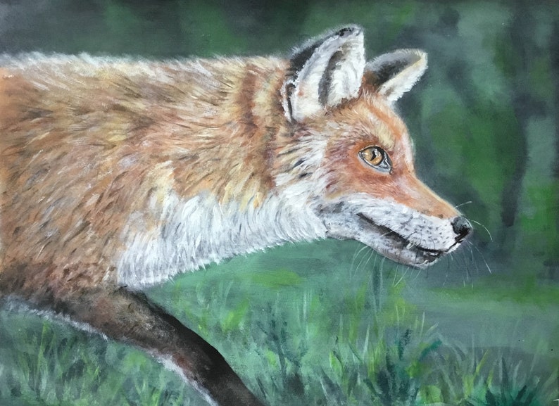 Top quality giclee print of 'On the Hunt' a fox painting by artist Janet Bird image 1