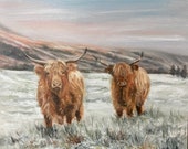 Atmospheric ORIGINAL Highland Cow painting by British artist
