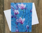 Large magnolia blossom greeting card by UK artist Janet Bird