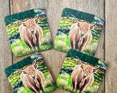 Four high quality Highland Cow coasters