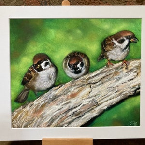 Top quality giclee print of 'Log Jam a sparrow painting by artist Janet Bird image 2
