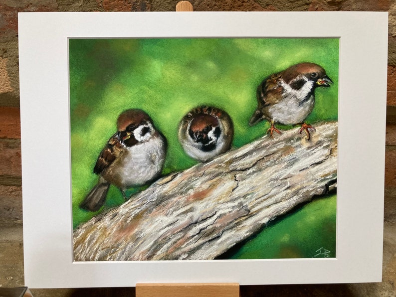 Top quality giclee print of 'Log Jam a sparrow painting by artist Janet Bird image 2