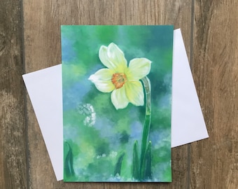 Large daffodil greeting card by UK artist Janet Bird