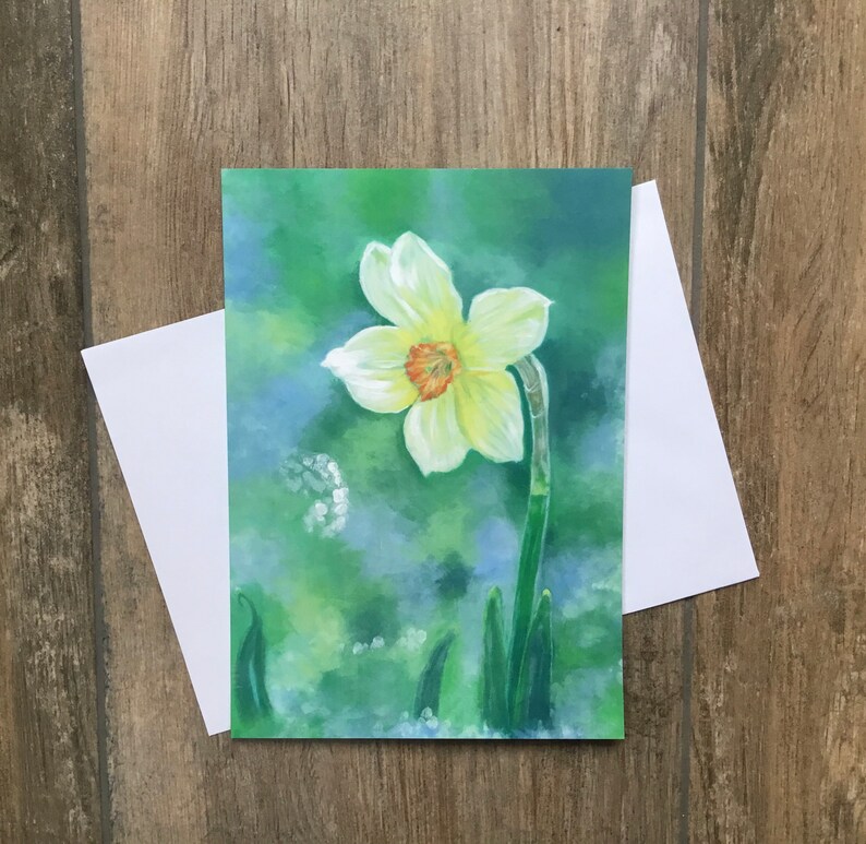 Large daffodil greeting card by UK artist Janet Bird image 1