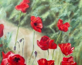 Beautiful ORIGINAL Poppy Painting by British Artist